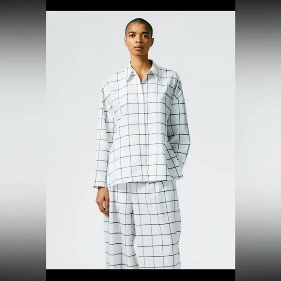 Tibi Windowpane Techy Twill Oversized Gabe Shirt - Picture 2 of 8